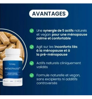 Complexe Ménopause5 – 5 Actifs Naturels pour une Ménopause Sans Inconfort | Complément Vegan | Dynveo