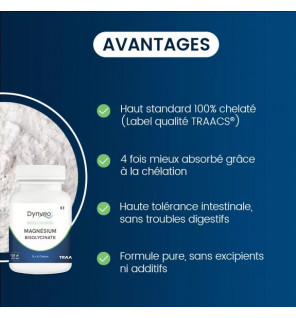Magnésium Bisglycinate Chélaté TRAACS® – Énergie, Relaxation & Sommeil Réparateur | Complément Vegan | Dynveo
