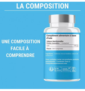 Iode 150 mcg - 365 comprimés - Laboratoires Enova - Soutien Thyroïdien