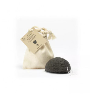 Éponge Konjac au Charbon Actif – Nettoyant visage naturel pour peau grasse et à problèmes – avec pochon coton GOTS