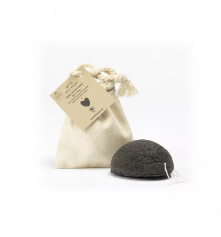 Éponge Konjac au Charbon Actif – Nettoyant visage naturel pour peau grasse et à problèmes – avec pochon coton GOTS